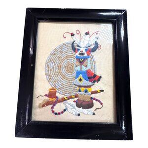 Vintage Native American Kachina Stitchery Wall Art Hopi Basket Weaving Handmade